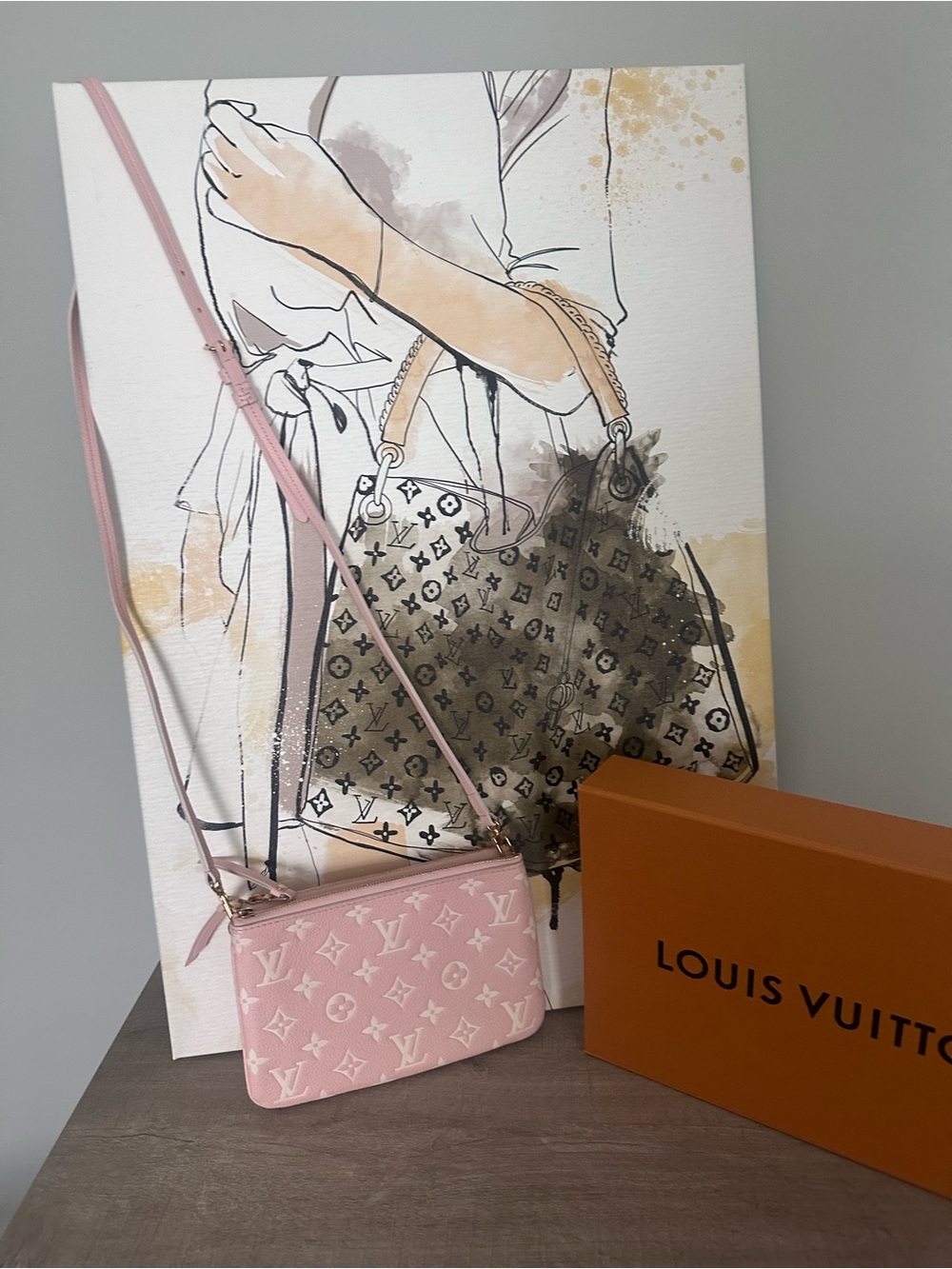 Louis Vuitton Double Zip Pochette Rose Ballerine Empriente Leather